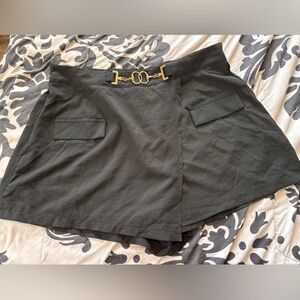 SHEIN Black Mini Skort with Gold Ring Accent